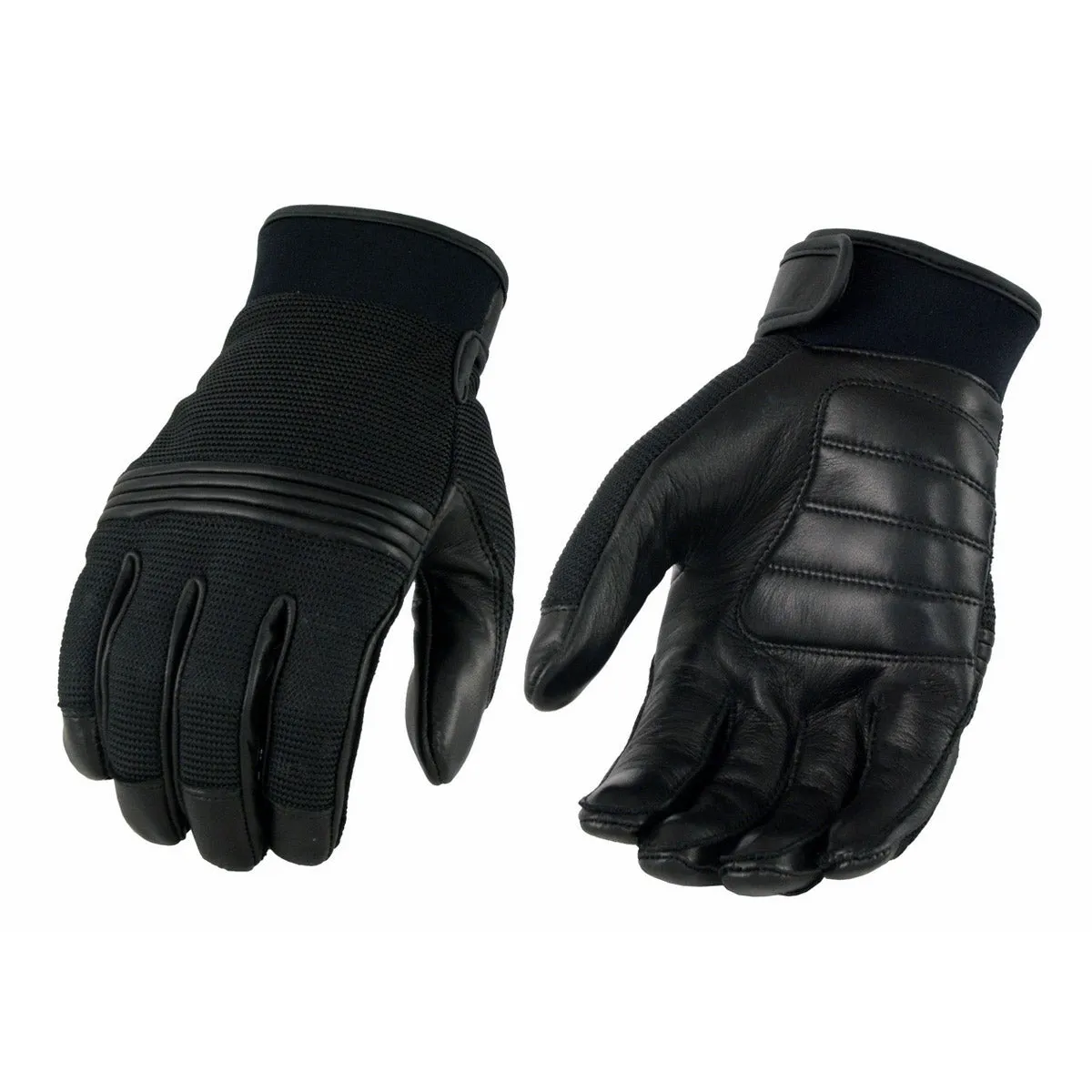 M Boss Motorcycle Apparel BOS37530 Men's Black Leather with Perforated Mesh Racing Gloves