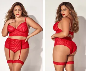 Mapale 8815X Curvy Size Two Piece Lingerie Set Color Red