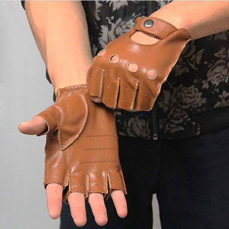 Men's Genuine Leather Fingerless Gloves