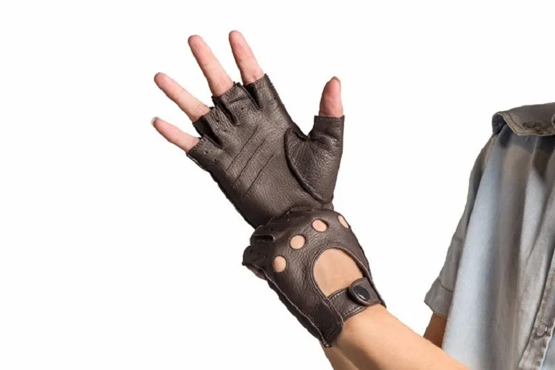 Men's Genuine Leather Fingerless Gloves