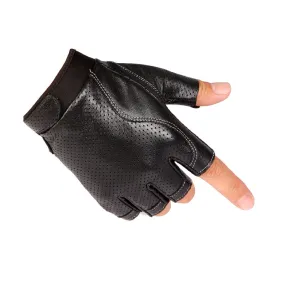 Men's Leather Fingerless Non-Slip Gloves