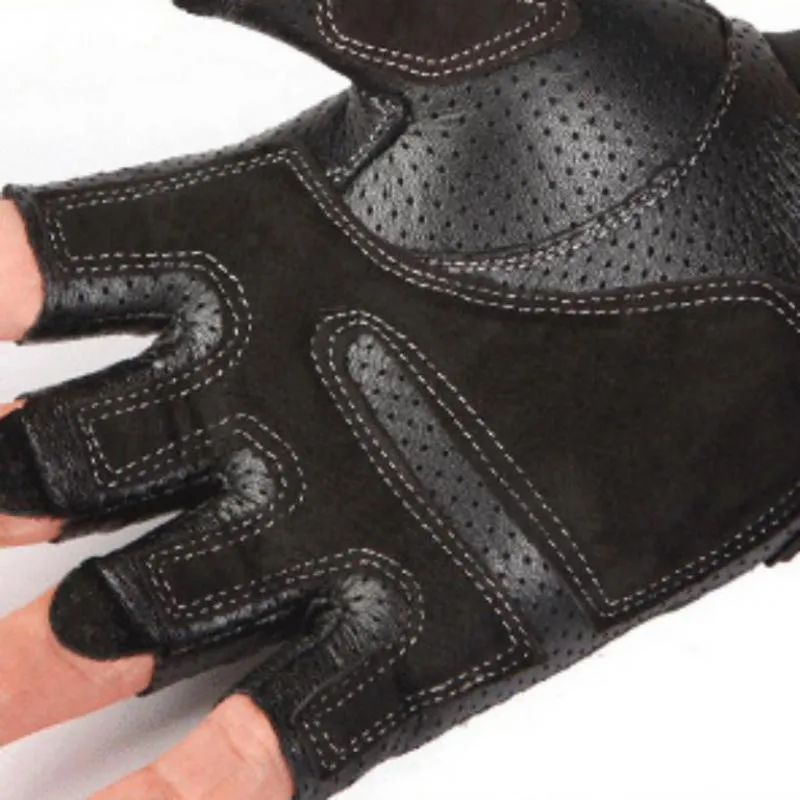 Men's Leather Fingerless Non-Slip Gloves