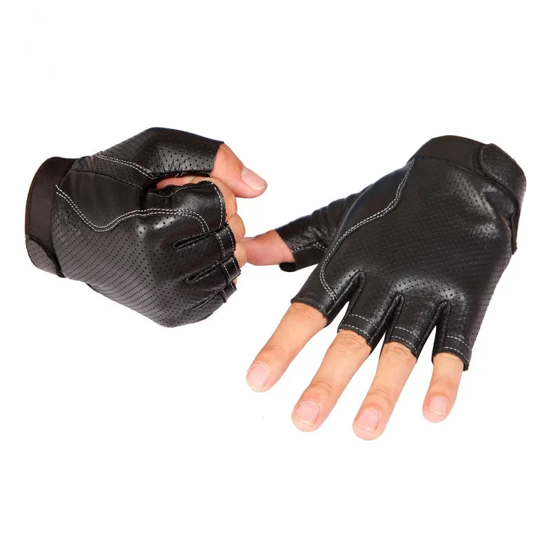 Men's Leather Fingerless Non-Slip Gloves