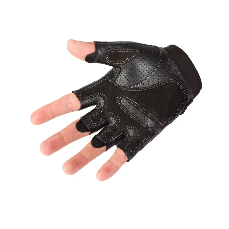 Men's Leather Fingerless Non-Slip Gloves