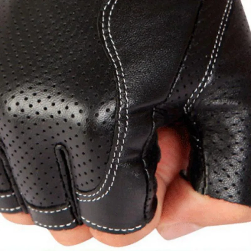 Men's Leather Fingerless Non-Slip Gloves