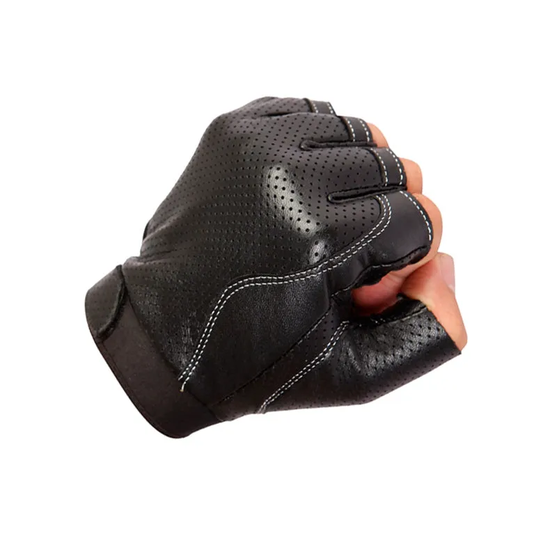 Men's Leather Fingerless Non-Slip Gloves