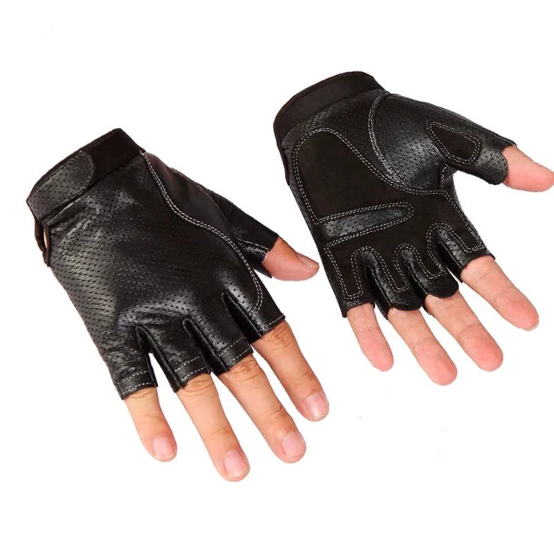 Men's Leather Fingerless Non-Slip Gloves