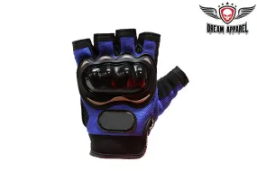 Mens Motorcycle Blue Fingerless Mesh Racing Gloves