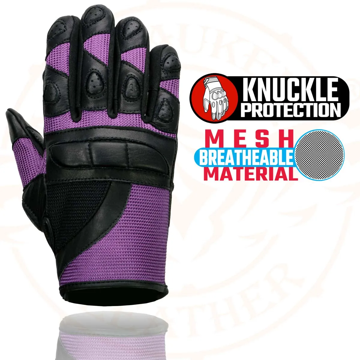 Milwaukee Leather SH802 Women's Black and Purple Leather with Mesh Combo Racing Gloves