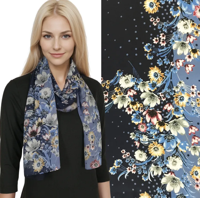 Multi Blue Floral Silky scarf