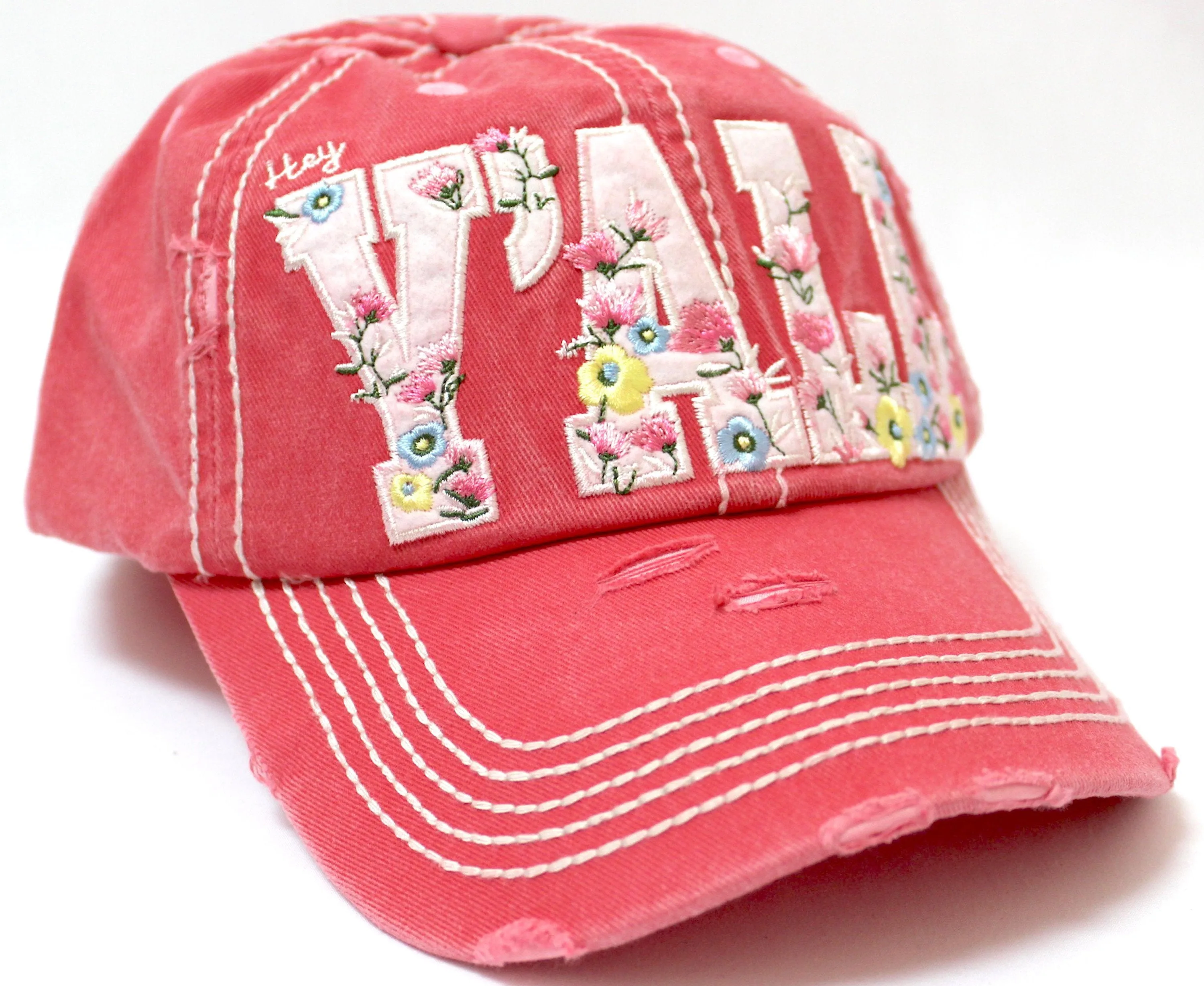 NEW! CORAL ROSE FLORAL "Y'all" Baseball Cap