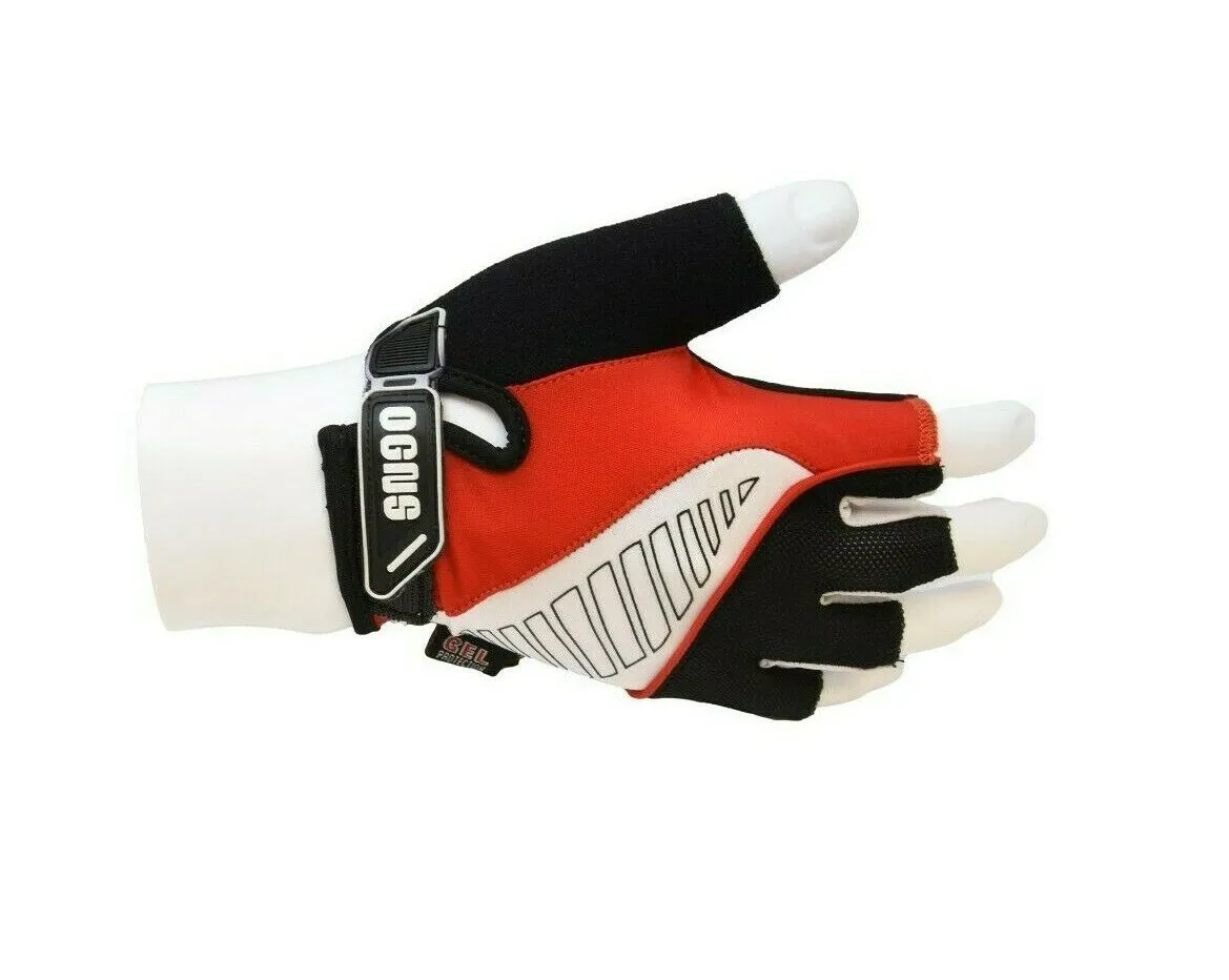 OGNS ROUTE RED, BLACK & WHITE PADDED FINGERLESS CYCLING LIGHTWEIGHT MITTS GLOVES