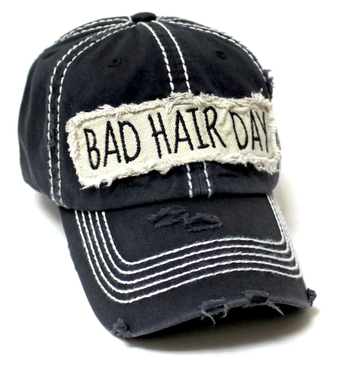 Onyx Black "BAD HAIR DAY" Embroidery Patch Baseball Cap