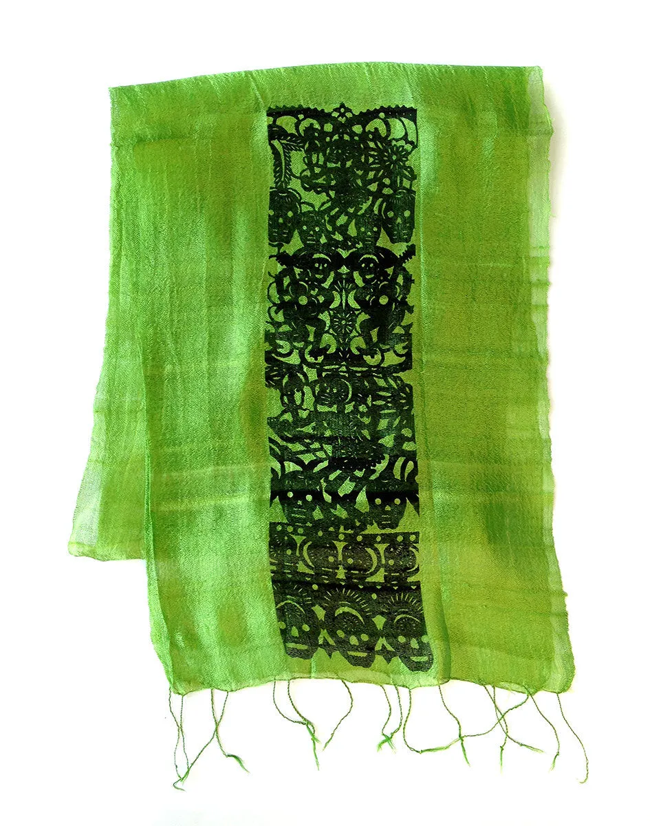 Papel Picado Silk Scarf. Day Of The Dead paper cut flag print.