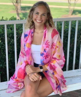 Pink Floral Silk Kimono/Sarong