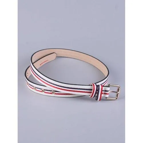 PU Multi Color Stripy Pin Buckle Belt - White