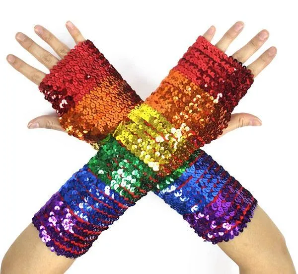 Rainbow Sequin Fingerless Gloves