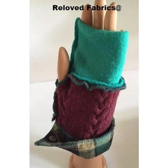 Recycled upcycled snugly soft warm wool fingerless fingers-free glovelets hobo gloves half gloves