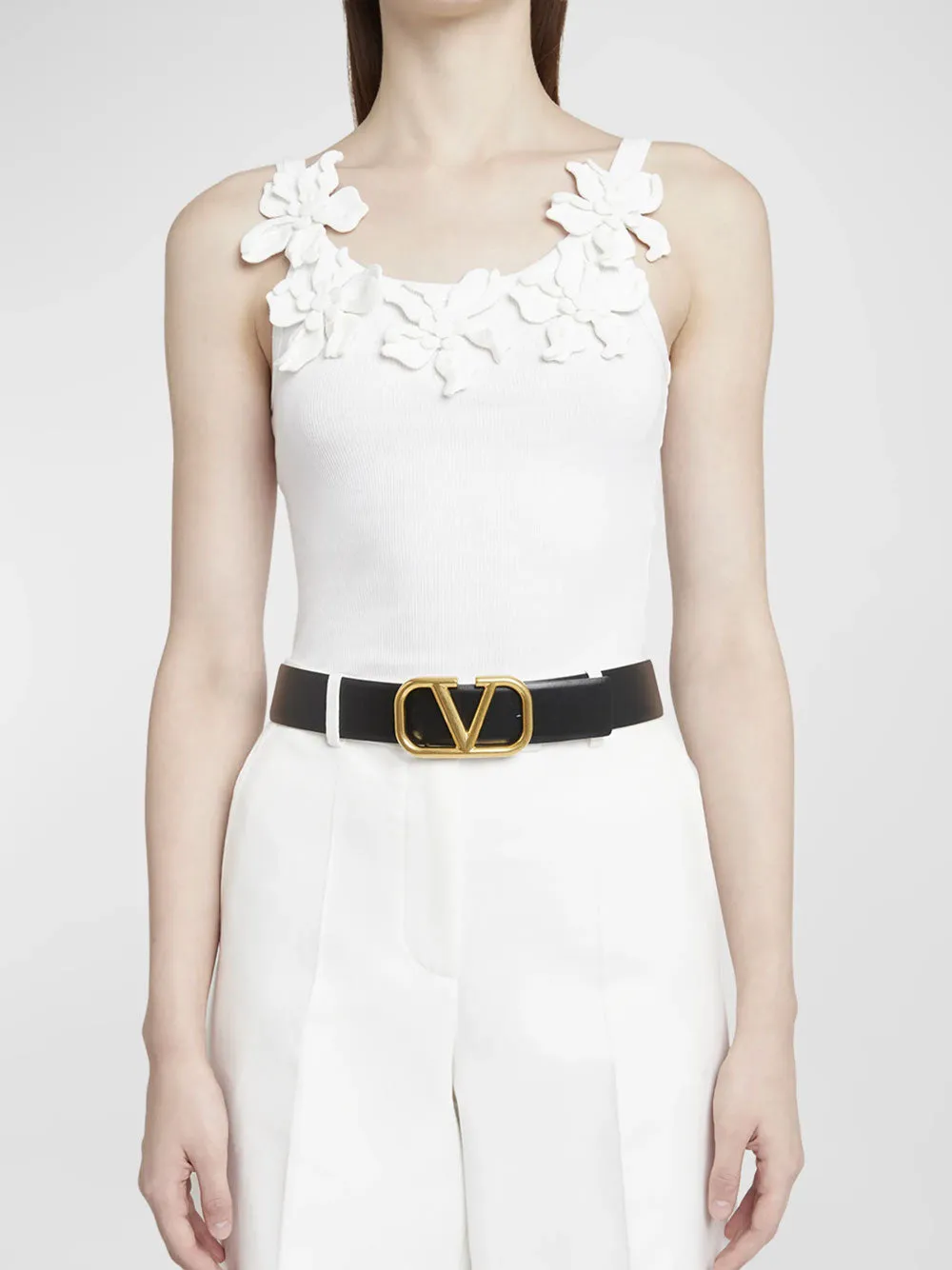 Reversible VLogo Signature 40mm Belt in Light Ivory and Black