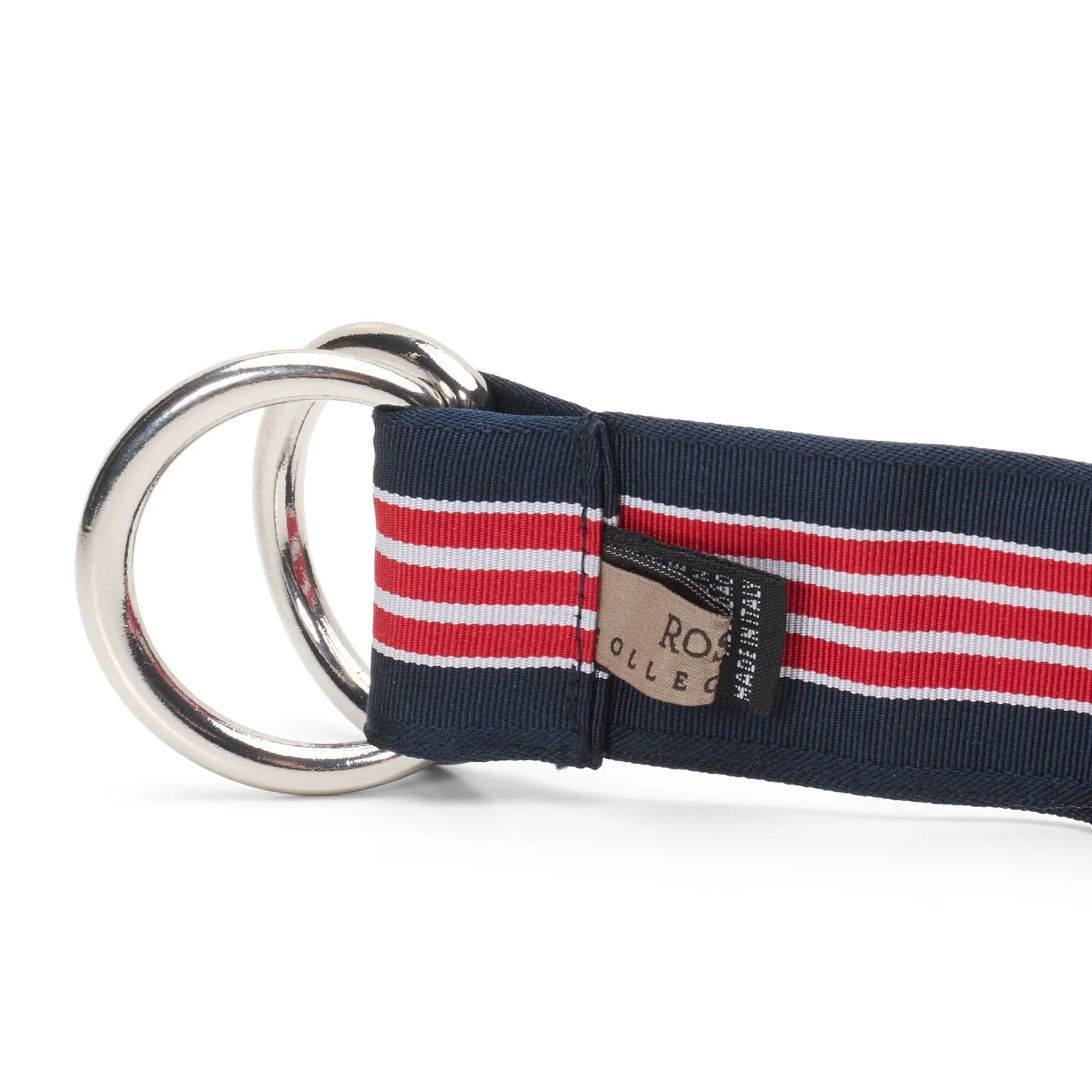 ROSI Collection Navy Blue-Red Striped Polyester-Cotton Web Silver-Tone D-ring Belt XL