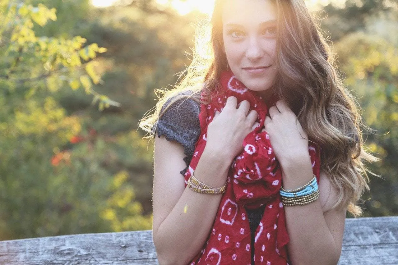 Sheer Batik Cotton Scarf in Raspberry Red