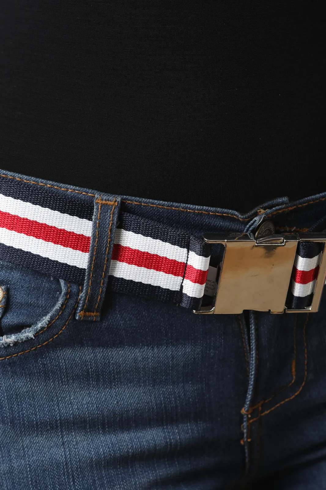 Striped Metal Buckled Belt