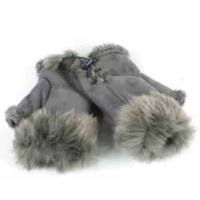 Suede Effect Fingerless Glove - Grey