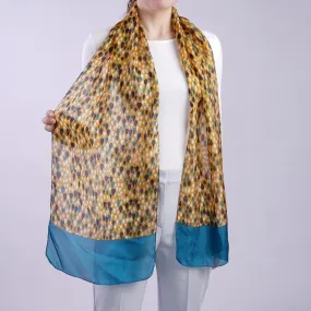 Tiffany | Silk Chiffon Neck Scarf - Teal & Orange Raindrops