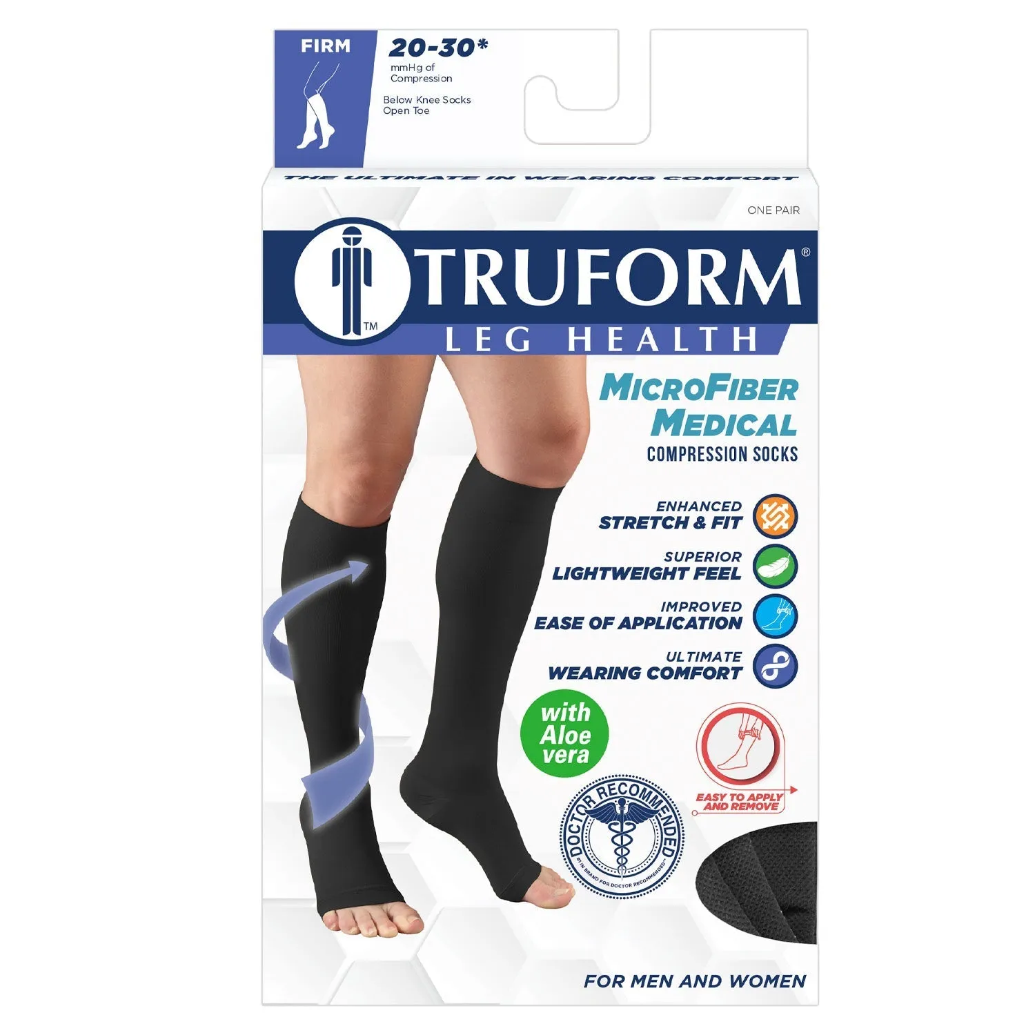 TRUFORM® MicroFiber Medical Knee High 20-30 mmHg w/ Aloe Vera, Open Toe