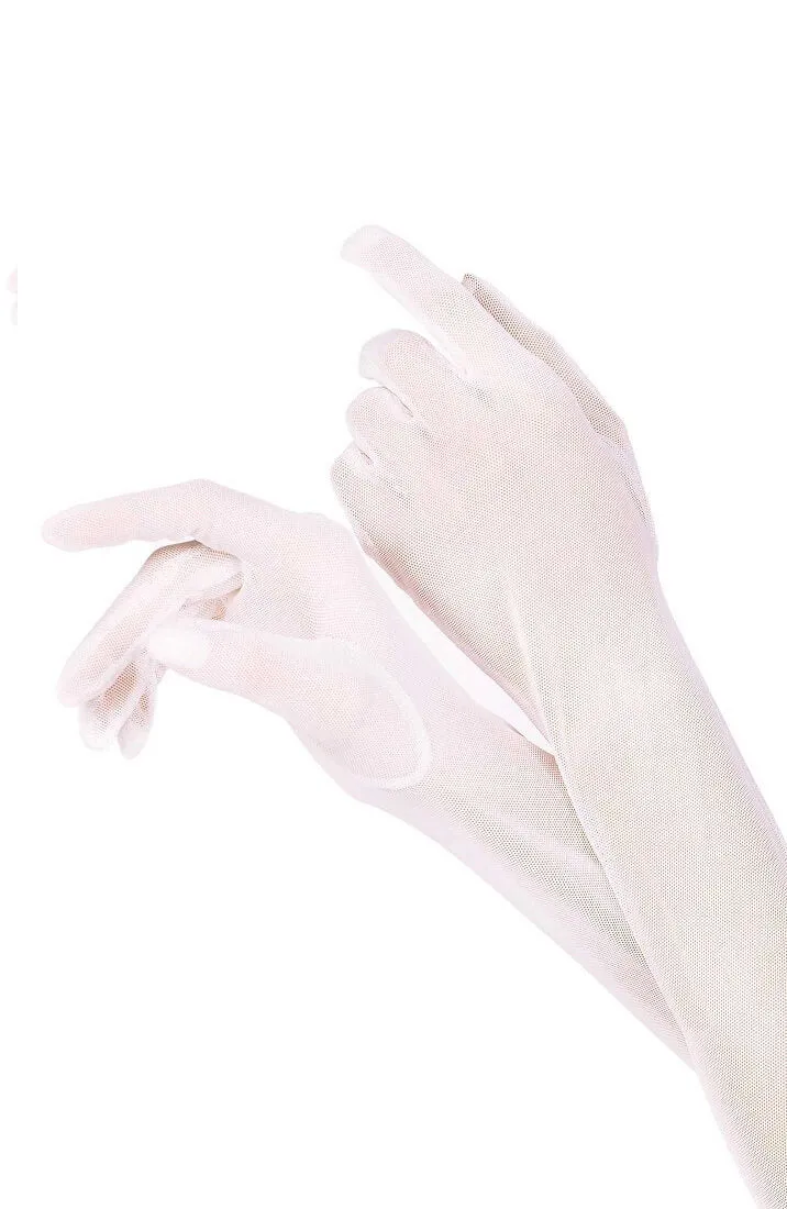 White opera length gloves with bow top