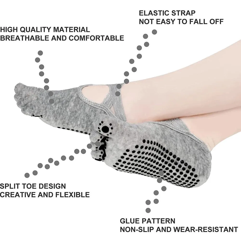 Yoga Socks With Toes Open Toes Or Ballet Slipper Style No Slip Grips Criss Cross Elastic Straps Non Skid Nude Black Light Gray Wine Red Purple Charcoal Or Baby Pink